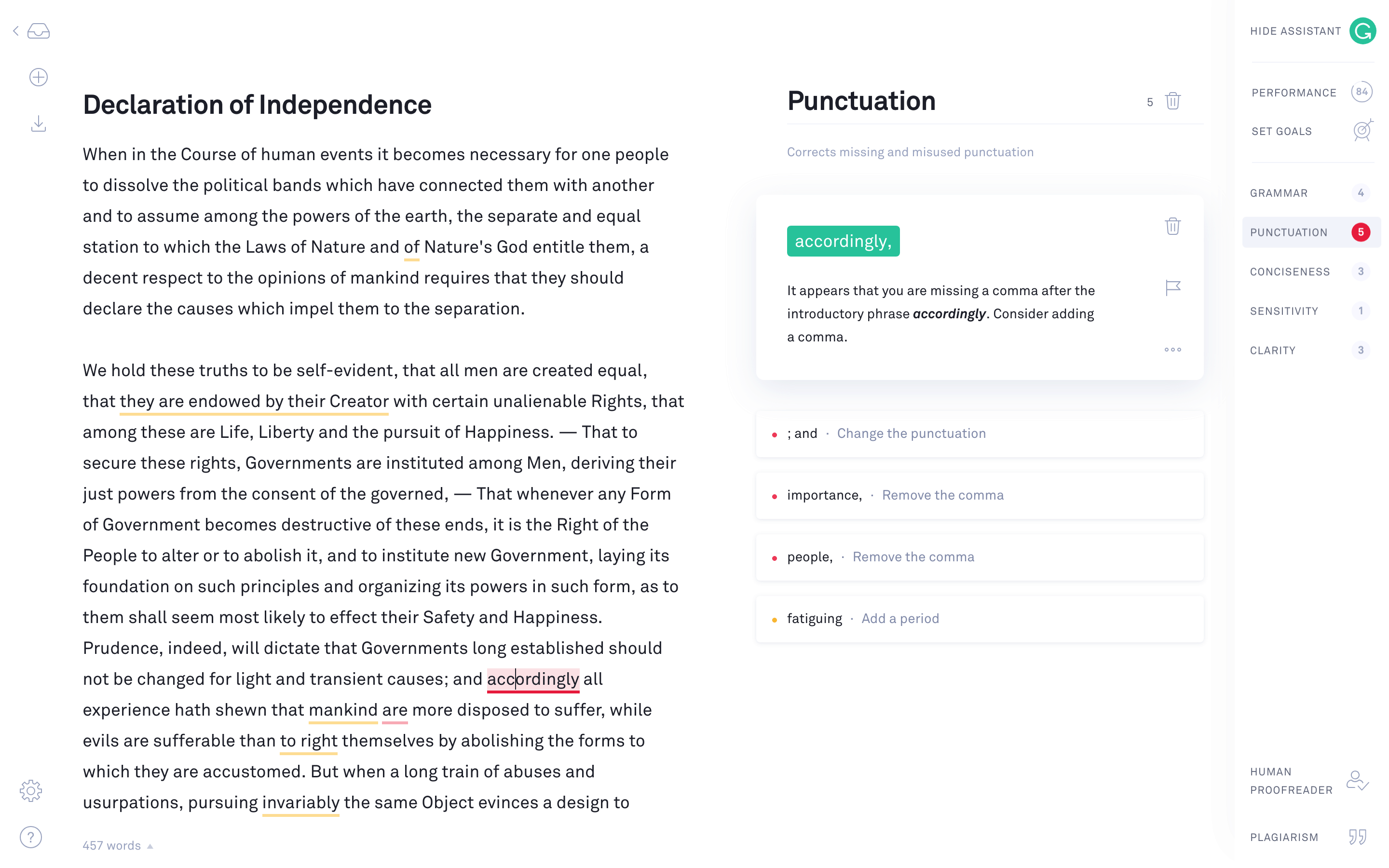 example of grammarly user interface